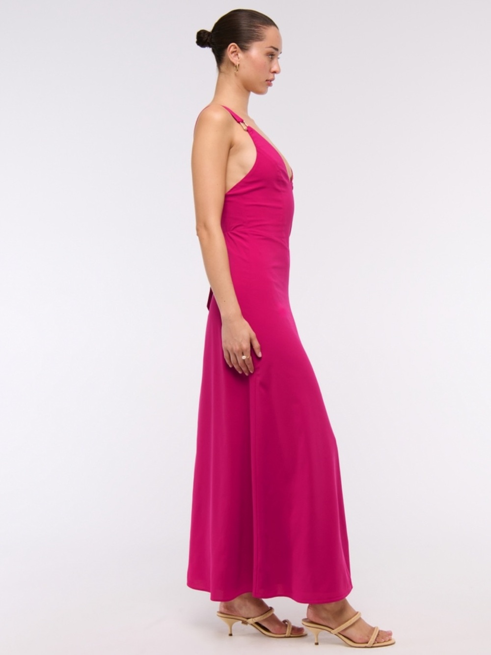 Abercrombie & Fitch Dipped-Waist Hardware Maxi Dress in Magenta Medium Petite - Picture 4 of 10
